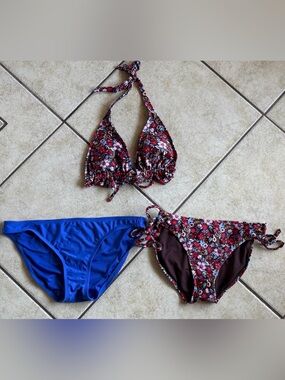 Xhilaration Floral Bikini Set Blue Bottoms Size Large